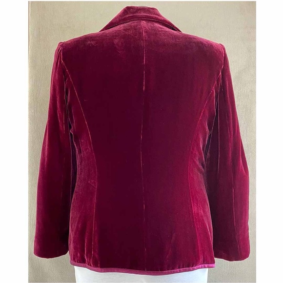 AUSTIN REED Sz 12 Cranberry Red Velvet Satin Trim Jacket / Shortened Sleeve 23" - Picture 4 of 8